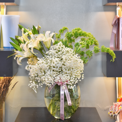 Lilies and Gypsophila Arrangement