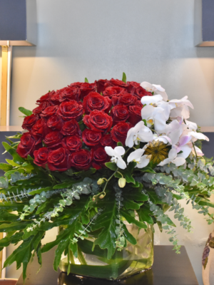 6 Dozen Ecuadorian Roses and Phalaenopsis Arrangement