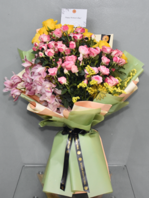 Colombian Roses, Mini Roses, and Cymbidium Bouquet