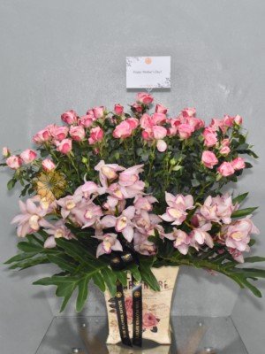 Mini Roses and Cymbidium Orchids Arrangement